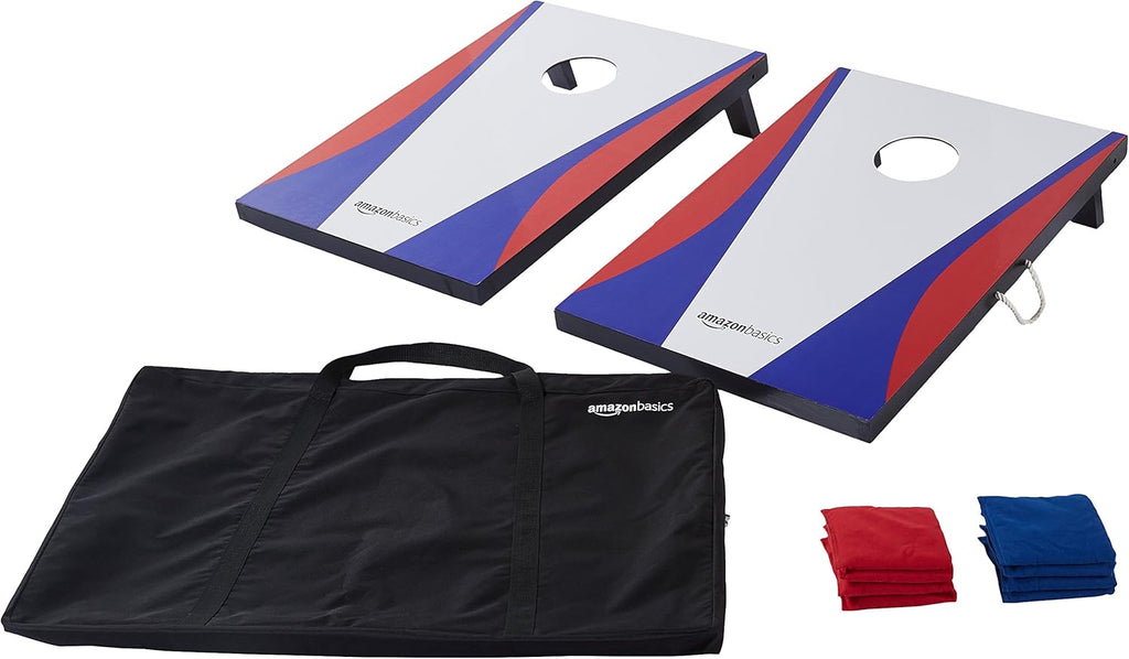 Portable Cornhole Set, Outdoor Game Bean Bag Toss with Carrying Case, Blue/Red