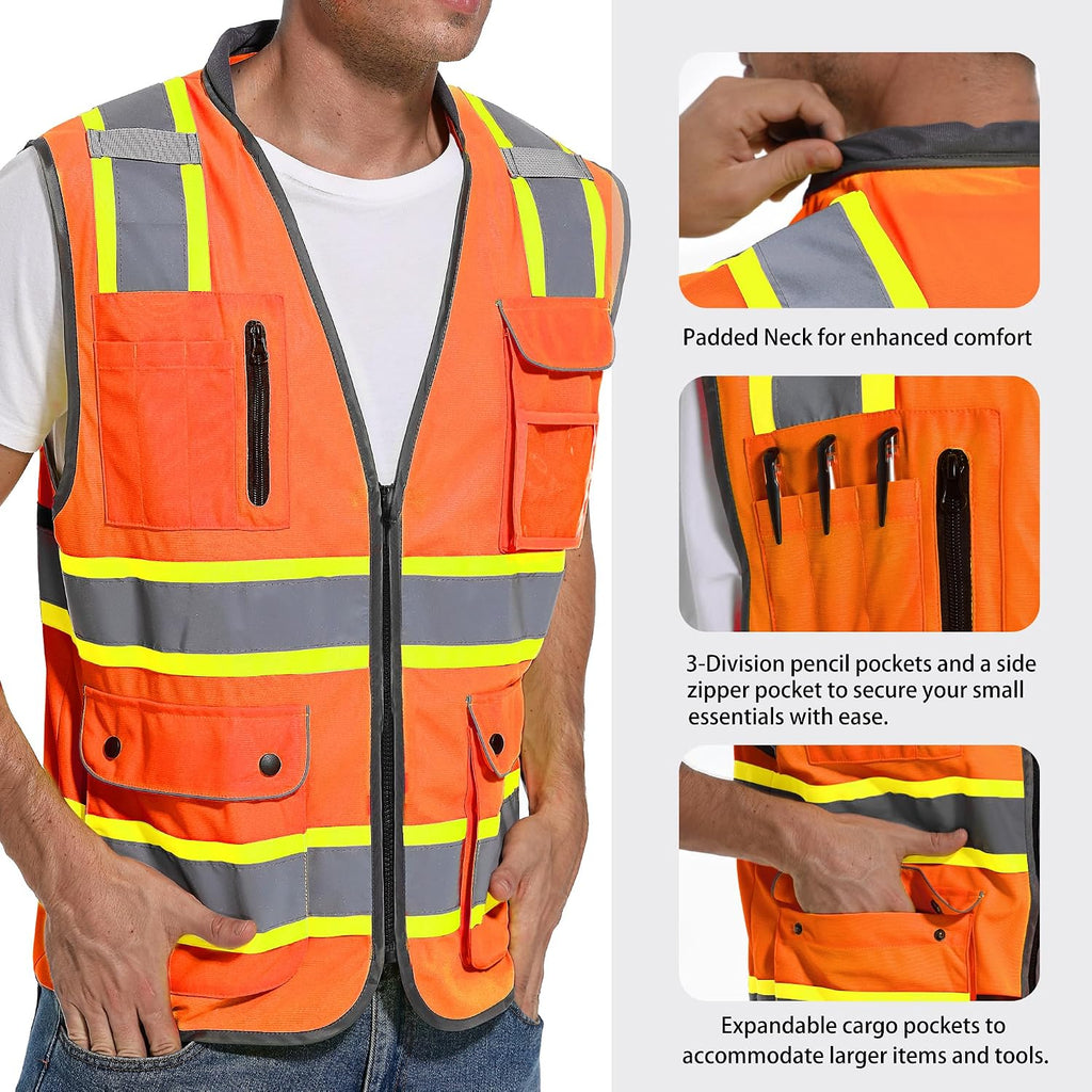 Reflective Safety Vest for Men and Women - High Visibility Construction Vest - Dual Tone Reflective Strips