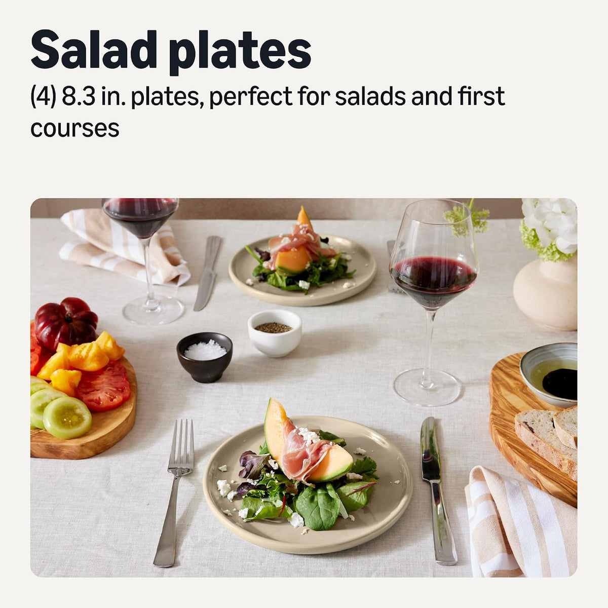 Glazed Stoneware Salad Plates, Ceramic 4-Piece Set, Microwave, Dishwasher and Freezer-Safe, Stain-Resistant, 8.3 in.