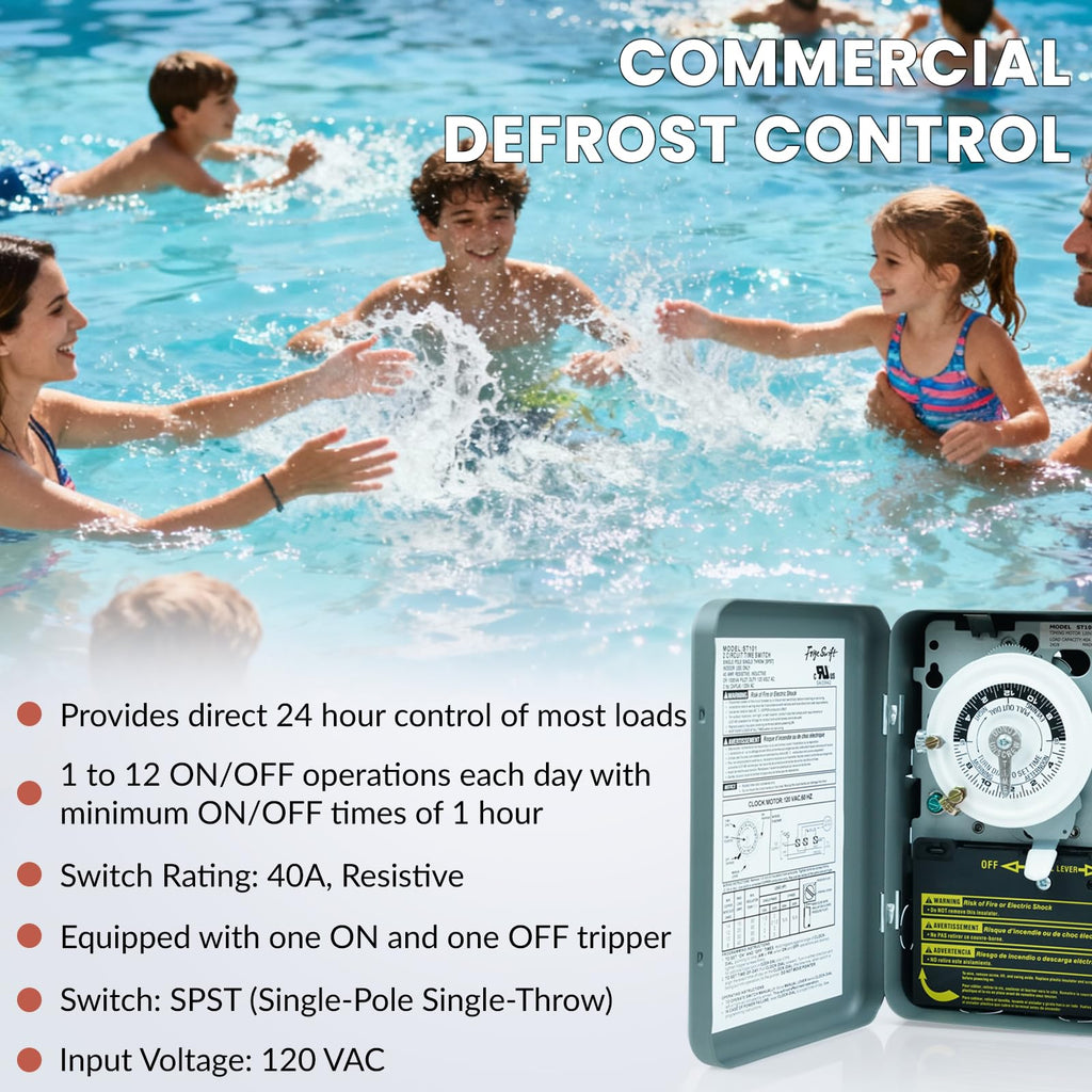 T101 24-Hour Mechanical Timer, 40 A 120V SPST Switch, 12 ON/Off Operations