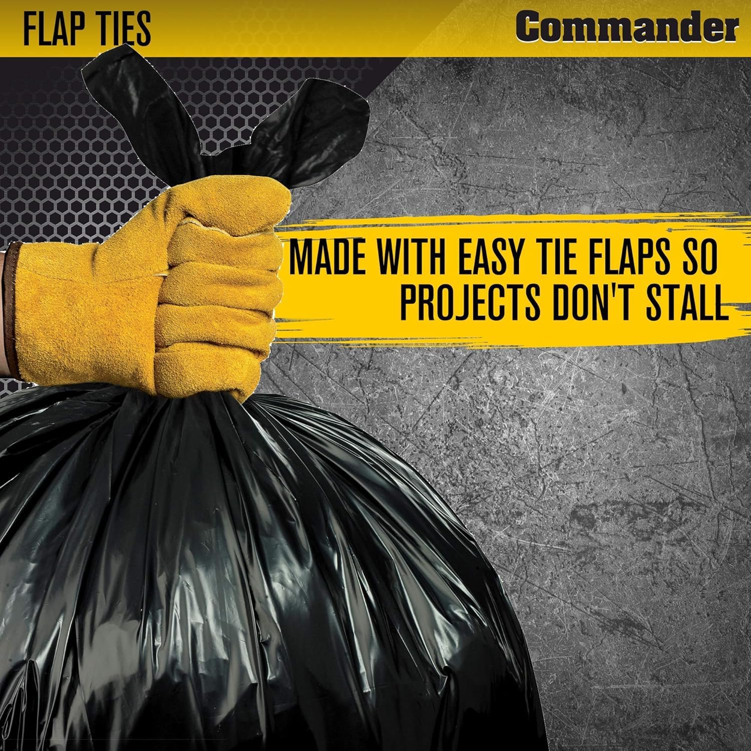 55 Gallon 3 MIL (eq) Heavy Duty Contractor Bags with Flap Ties - 36" x 56" with flaps - Pack of 10