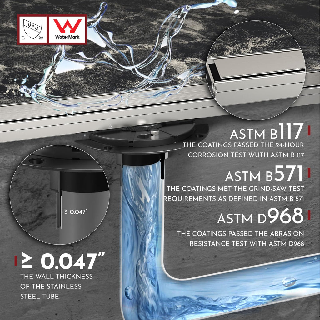 12 Inch Linear Shower Drain Rectangular Floor Drain with Accessories Reversible 2-in-1 Cover Tile Insert Grate
