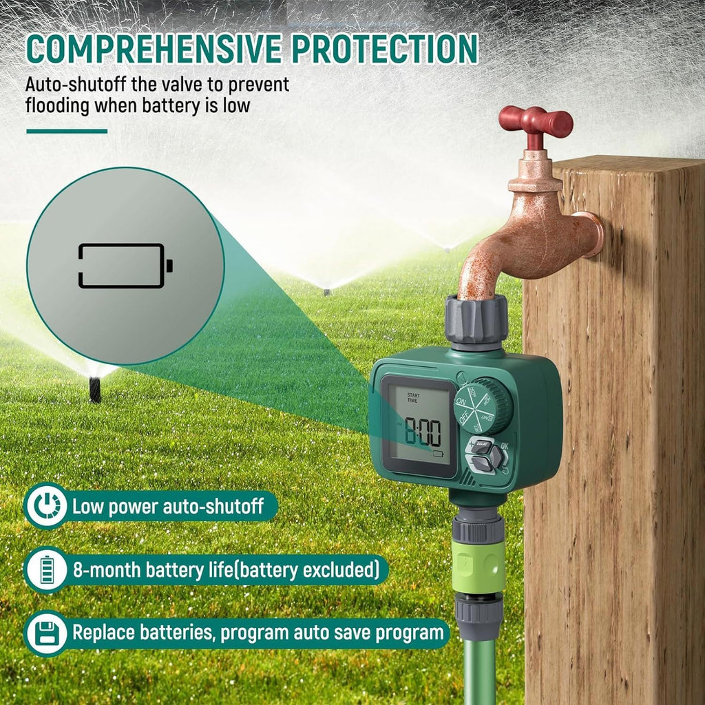 Sprinkler Timer, Programmable Hose Timer with Automatic Watering System | Digital Water Timer with Rain Delay &