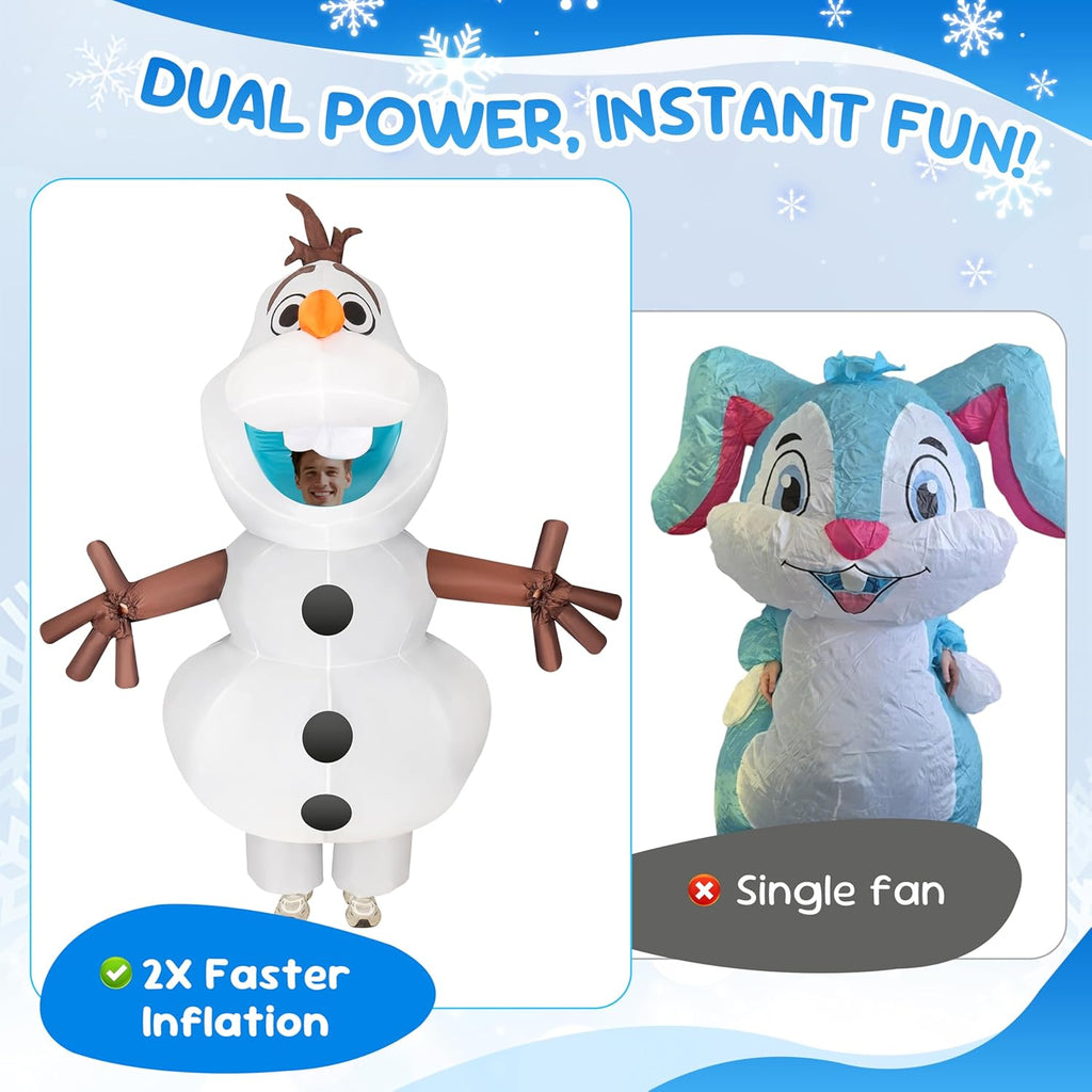 Olaf Inflatable Costume Adult, Blow Up Snowman Suit with Dual Fans, One Size Fits All Under 6.2ft, Funny Fancy Dress