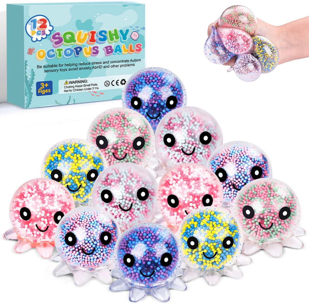 12 Pack Fidget Stress Balls for Adults, Cute Octopus Stress Ball | Stress Sensory Stress Ball, Bulk Squishy Squeeze