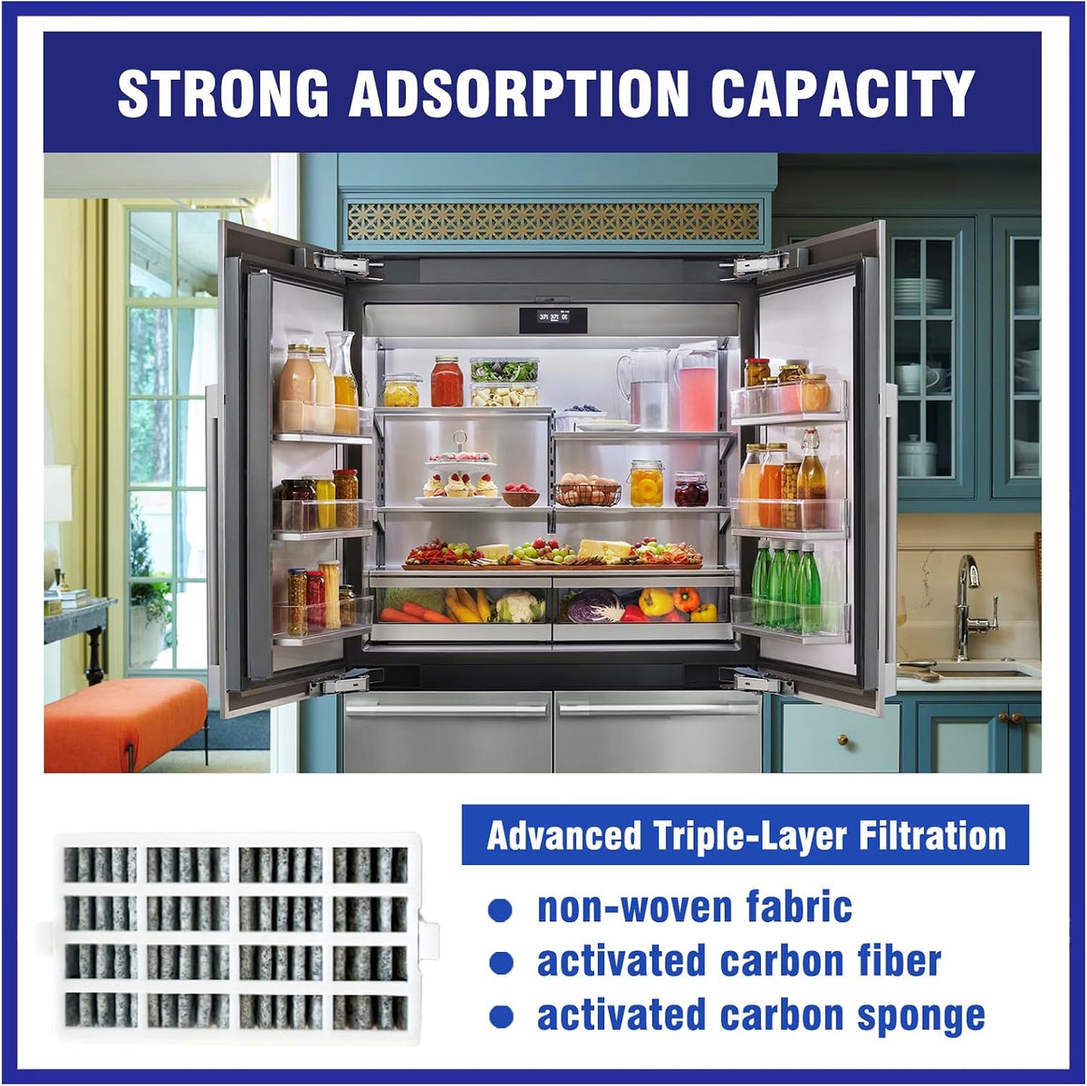 4 Pcs Refrigerator Air Filter Fit for Whirlpool WRX986SIHV00, WRX986SIHV02