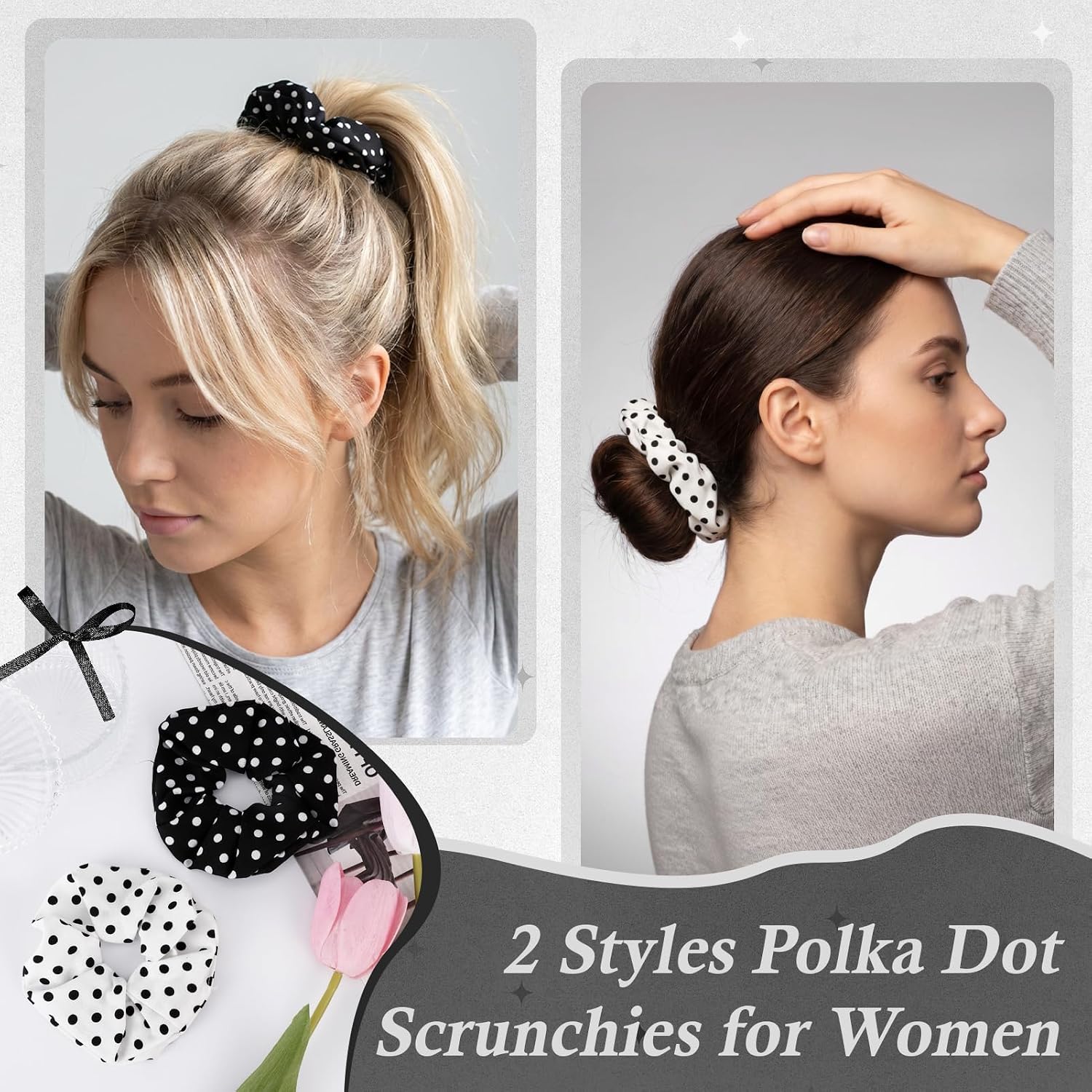 28 Pcs Polka Dot Hair Accessories Kit for Women Includes Fashion Headband, Elastic Band, Claw Clip, Mental Clips