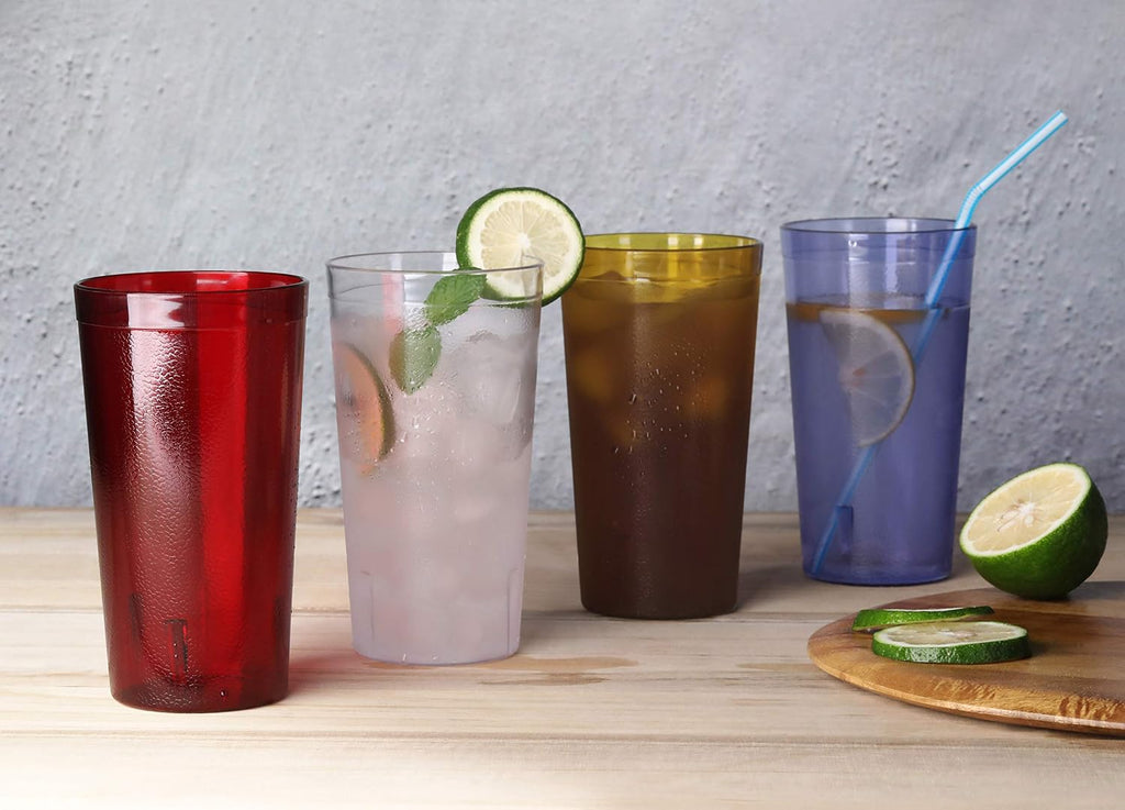 Restaurant-Grade Polycarbonate Beverage Tumblers, 16 oz, Red, Set of 12