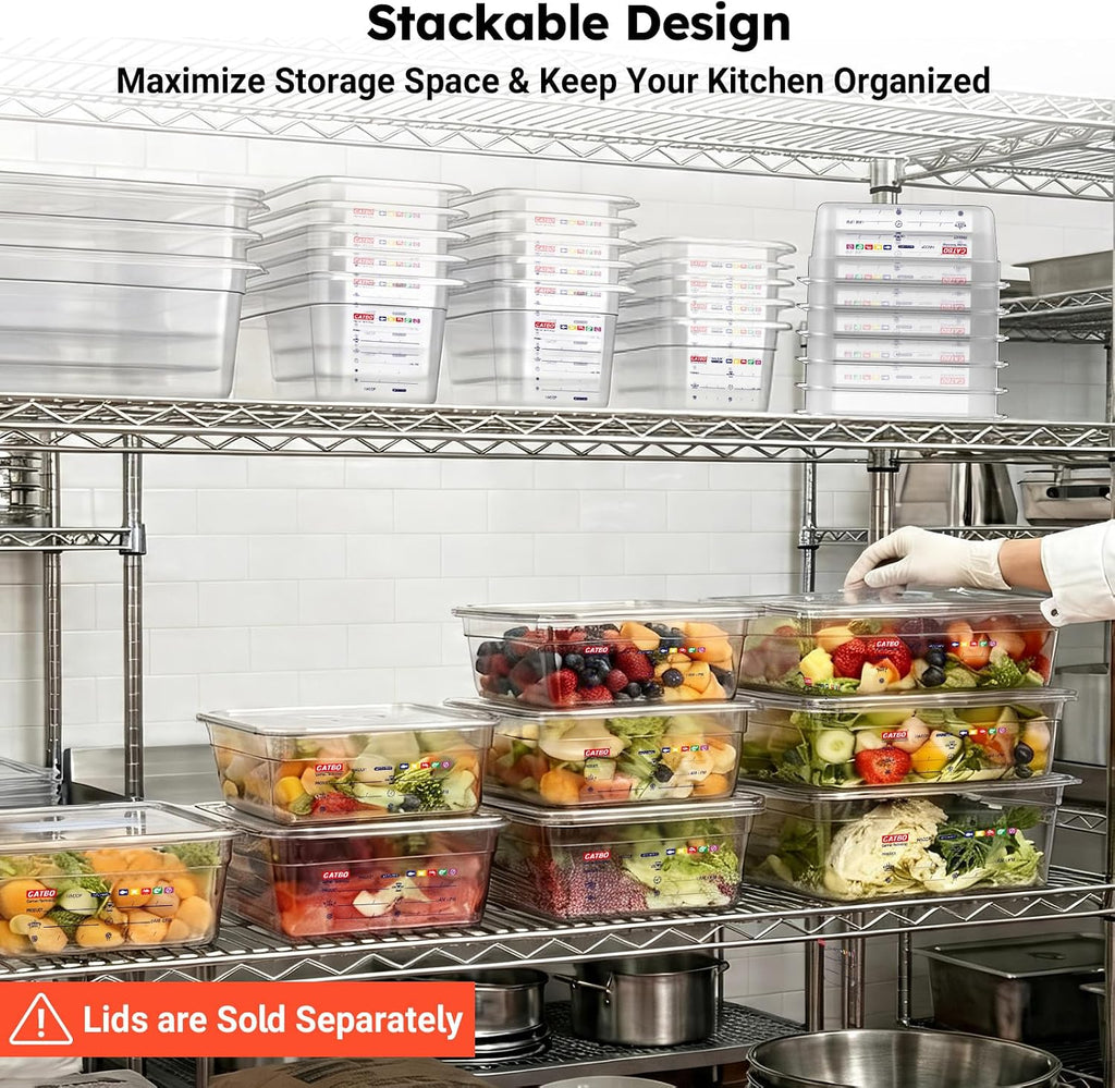 6-Pack 1/6 Size 4" Deep Polycarbonate Food Pans, NSF Commercial Clear Hotel Pan for Sauces, Condiments, Toppings &