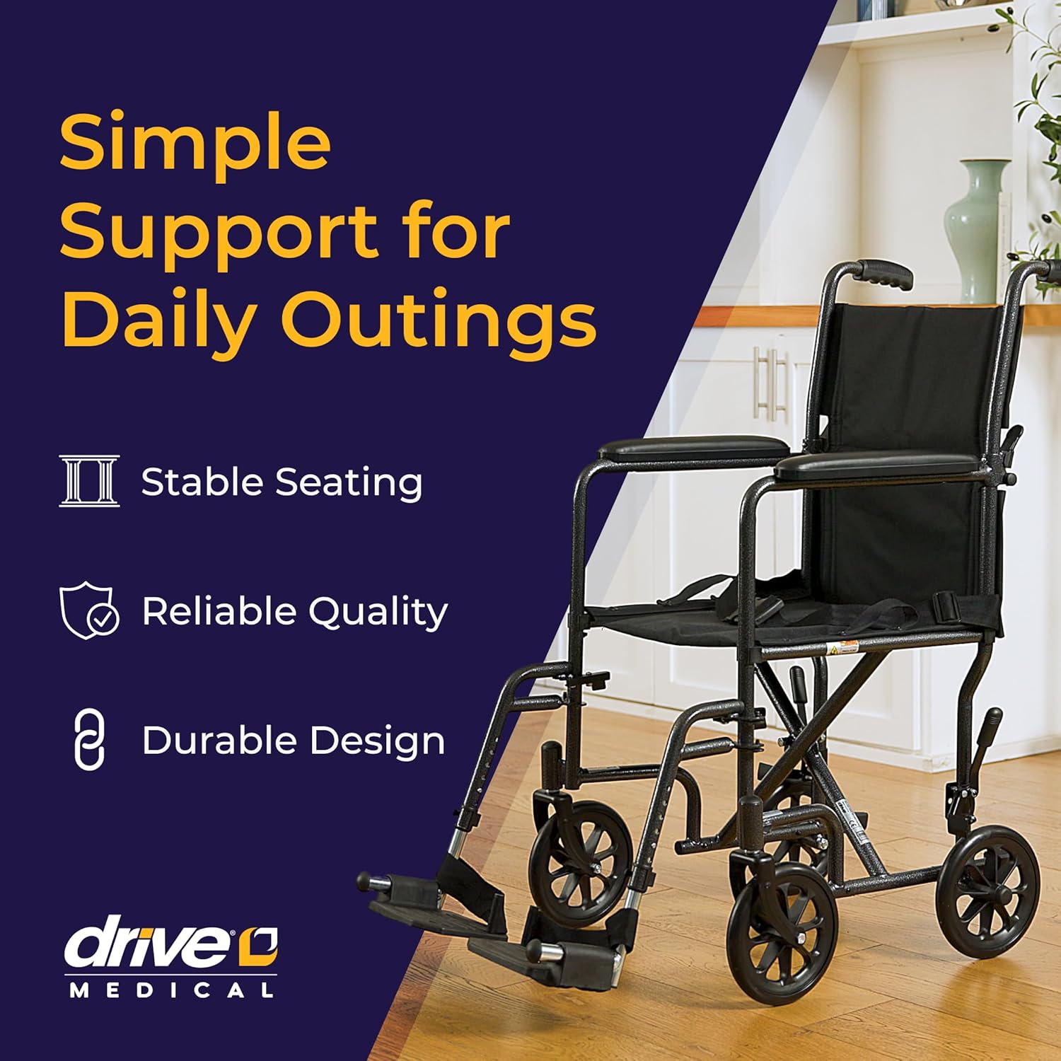 Folding Transport Wheelchair, Swing-Away Footrest, Silver