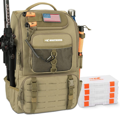 KarryAll Fishing Backpack with Rod Holder 4 Tackle Boxes, 40/26L | Tackle Bag Storage Fishing Gear and Equipment