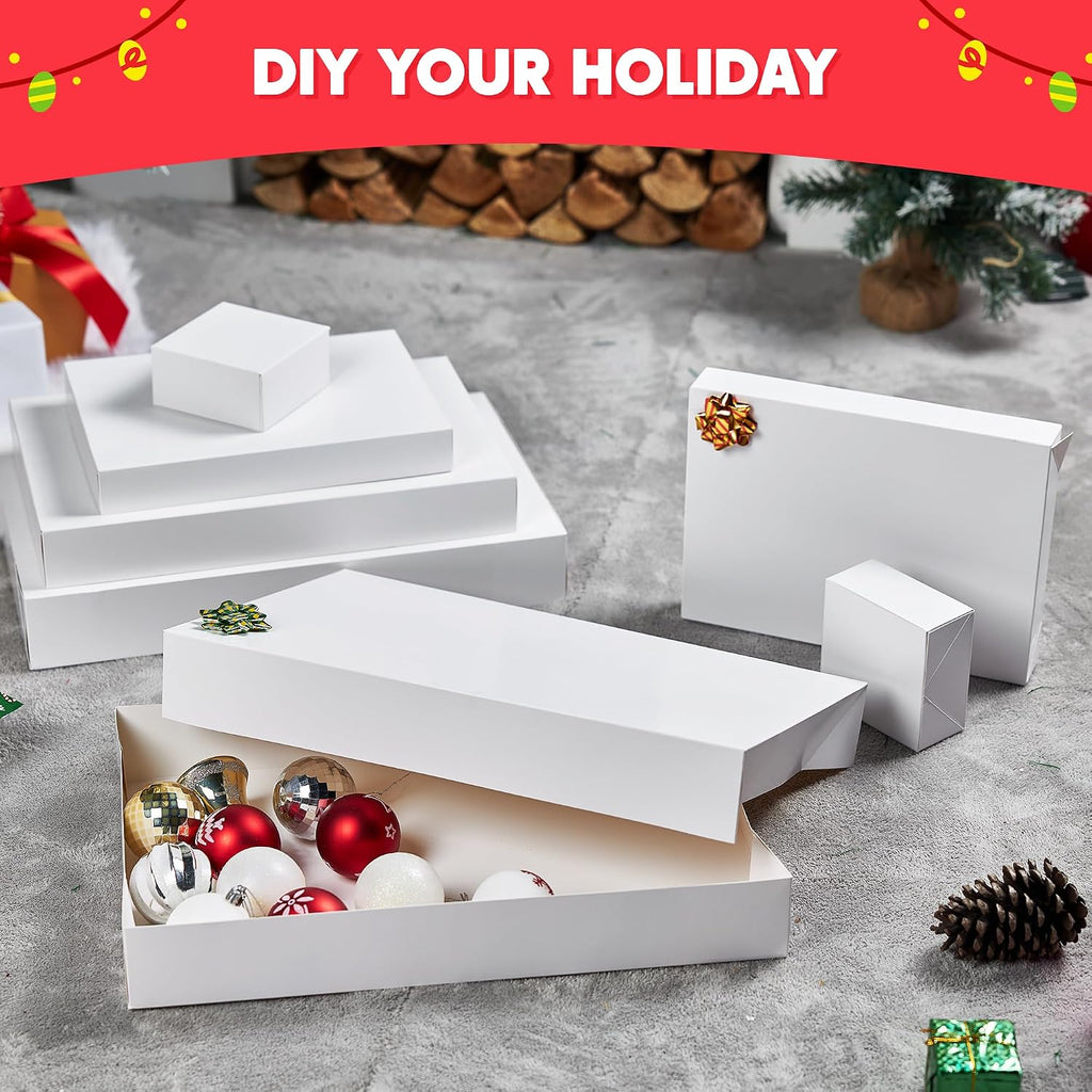 12PCS 17" Christmas Shirt Gift Boxes with Lid for Presents, Extra Large 4" Deep White Paper Box, 4 Assorted Different