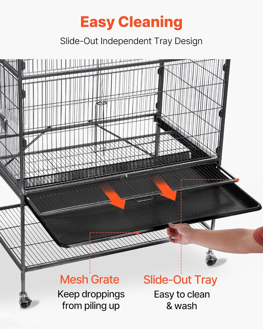 Bird Cage, 31.5 x 20.5 x 52 inch, Flat Top, Wrought Iron Bird Flight Cage with Perches, Slide-Out Tray and Plastic