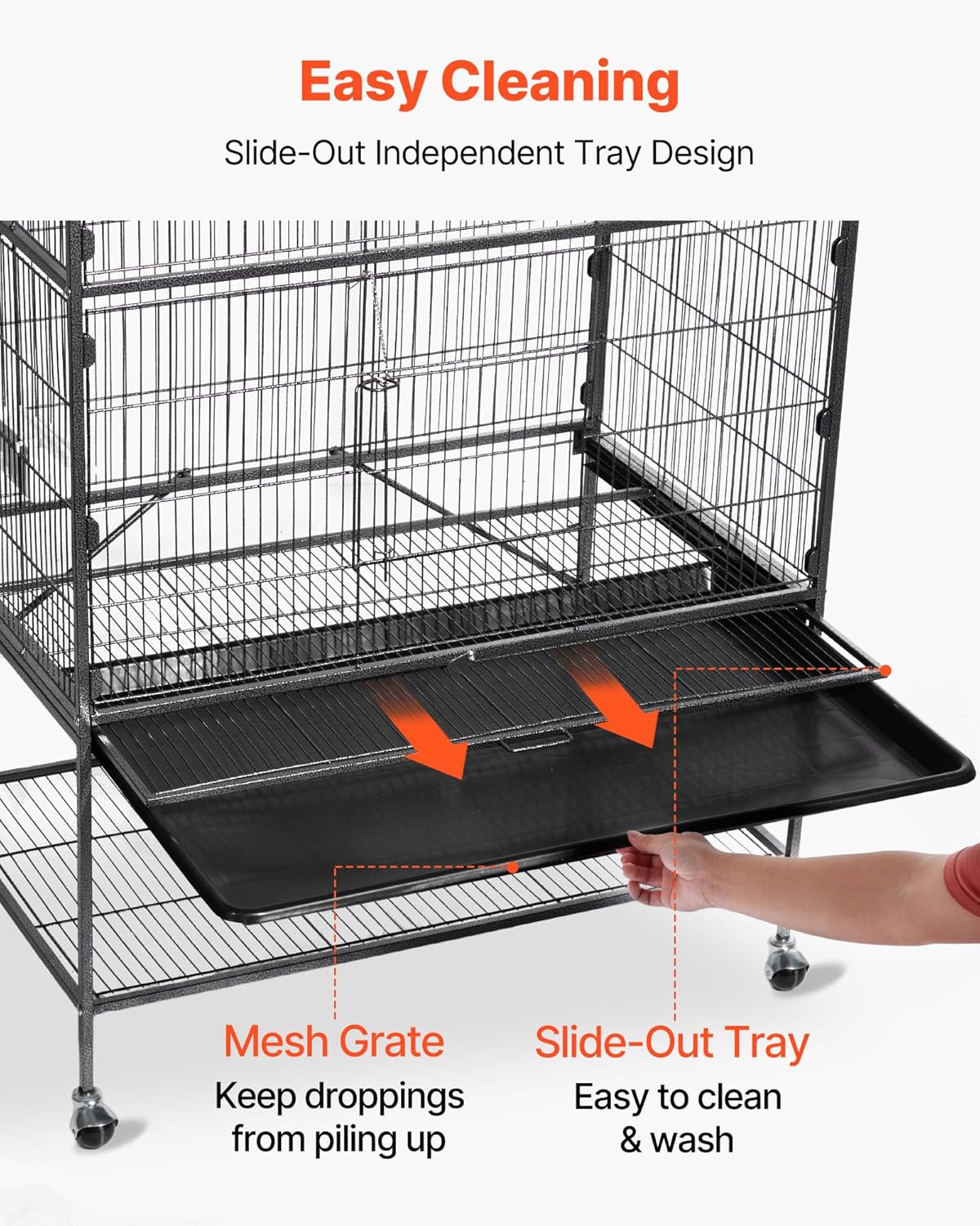 Bird Cage, 31.5 x 20.5 x 52 inch, Flat Top, Wrought Iron Bird Flight Cage with Perches, Slide-Out Tray and Plastic