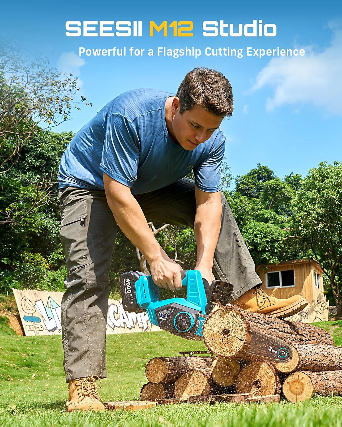 12-Inch Electric Chainsaw Cordless, Brushless Motor | 2 x 4.0Ah Battery, Auto Oiling, Tree Saw with Tool-free Chain