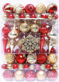 116ct 1.18-6.5" Red Gold Christmas Tree Ornaments Decorations Set | Shatterproof Luxury Assorted Hanging Baubles