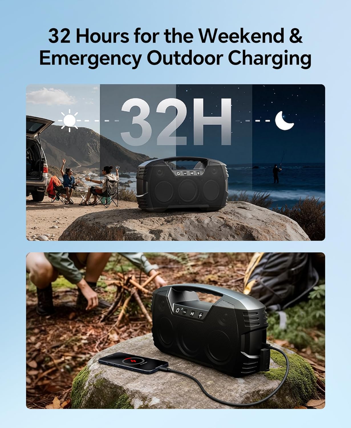 IPX7 Waterproof Outdoor Bluetooth Speaker, Wireless, 90W(Peak), 32H Playtime, Floating Design, Deep Bass & Loud