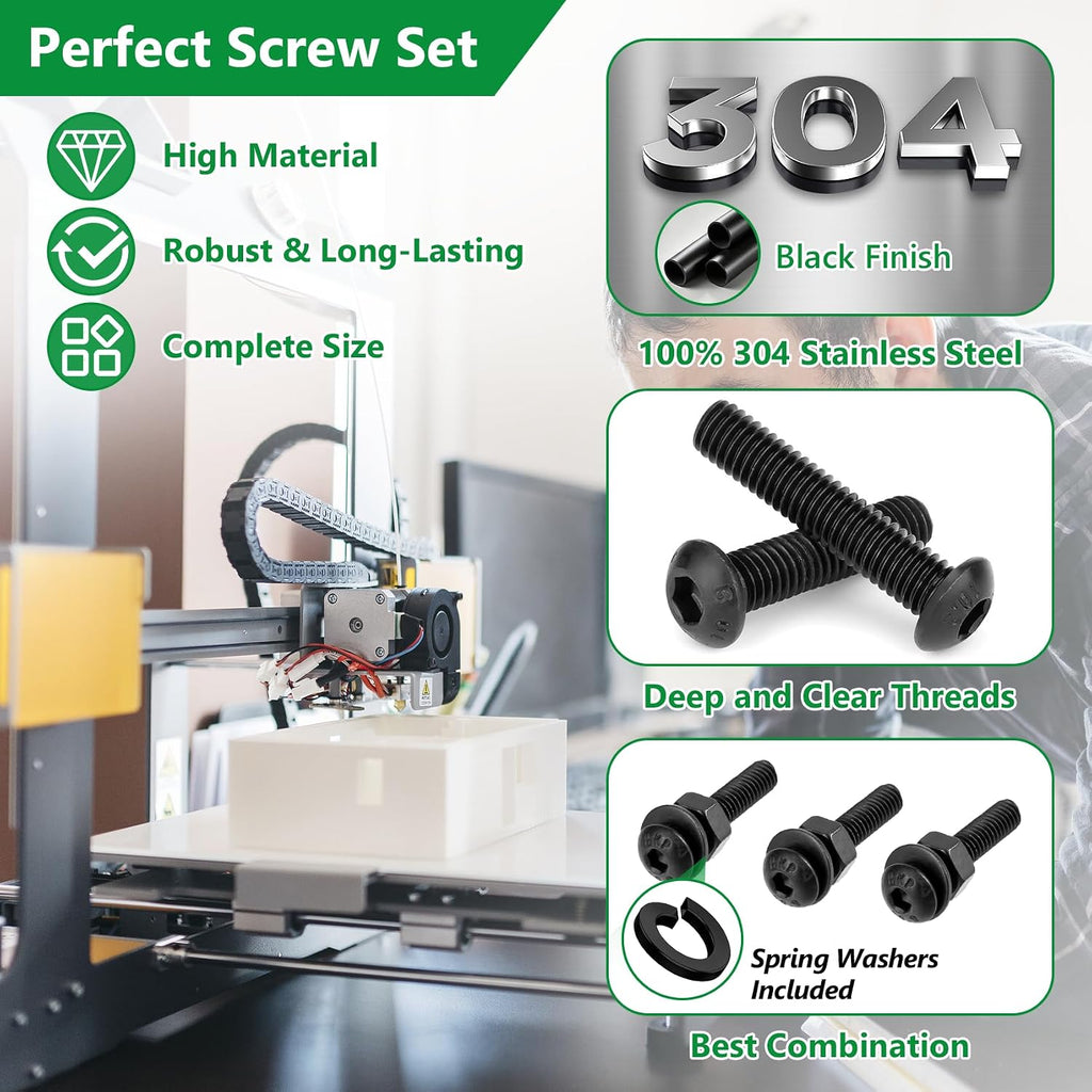 820Pcs Screw Assortment Kit, M2-M4 304 SS Black Hex Button Cap Bolts