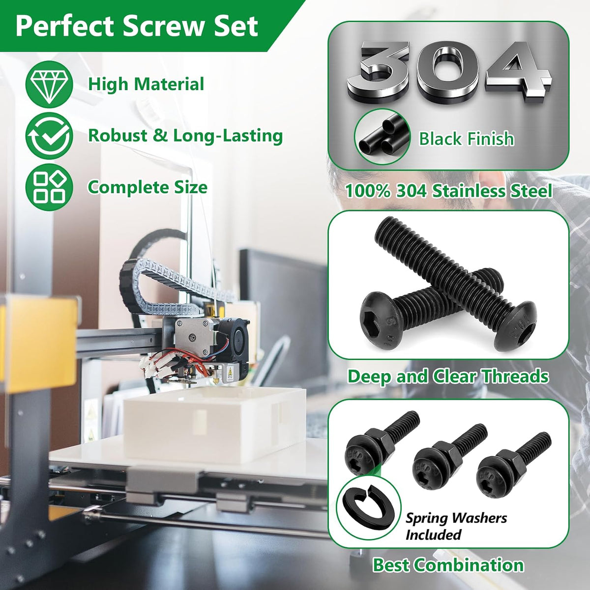 820Pcs Screw Assortment Kit, M2-M4 304 SS Black Hex Button Cap Bolts