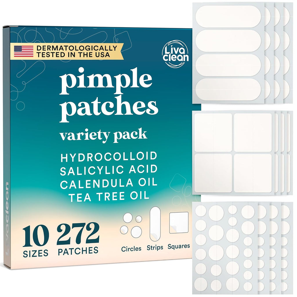 272 CT Large Pimple Patches for Face - 10 Sizes Variety Pack Zit Patches w/ Salicylic Acid, Tea Tree, Calendula Oil