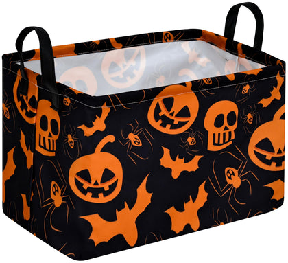 Halloween Party Gift Basket, Pumpkin Candy Basket with Handles, Foldable Fabric Storage Bin for Treats, Gifts and