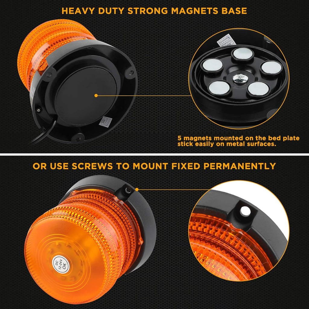 2pcs LED Warning Flash Beacon Lights, 60 LED Amber Warning Safety Flashing Strobe Lights with Magnetic and 16 ft