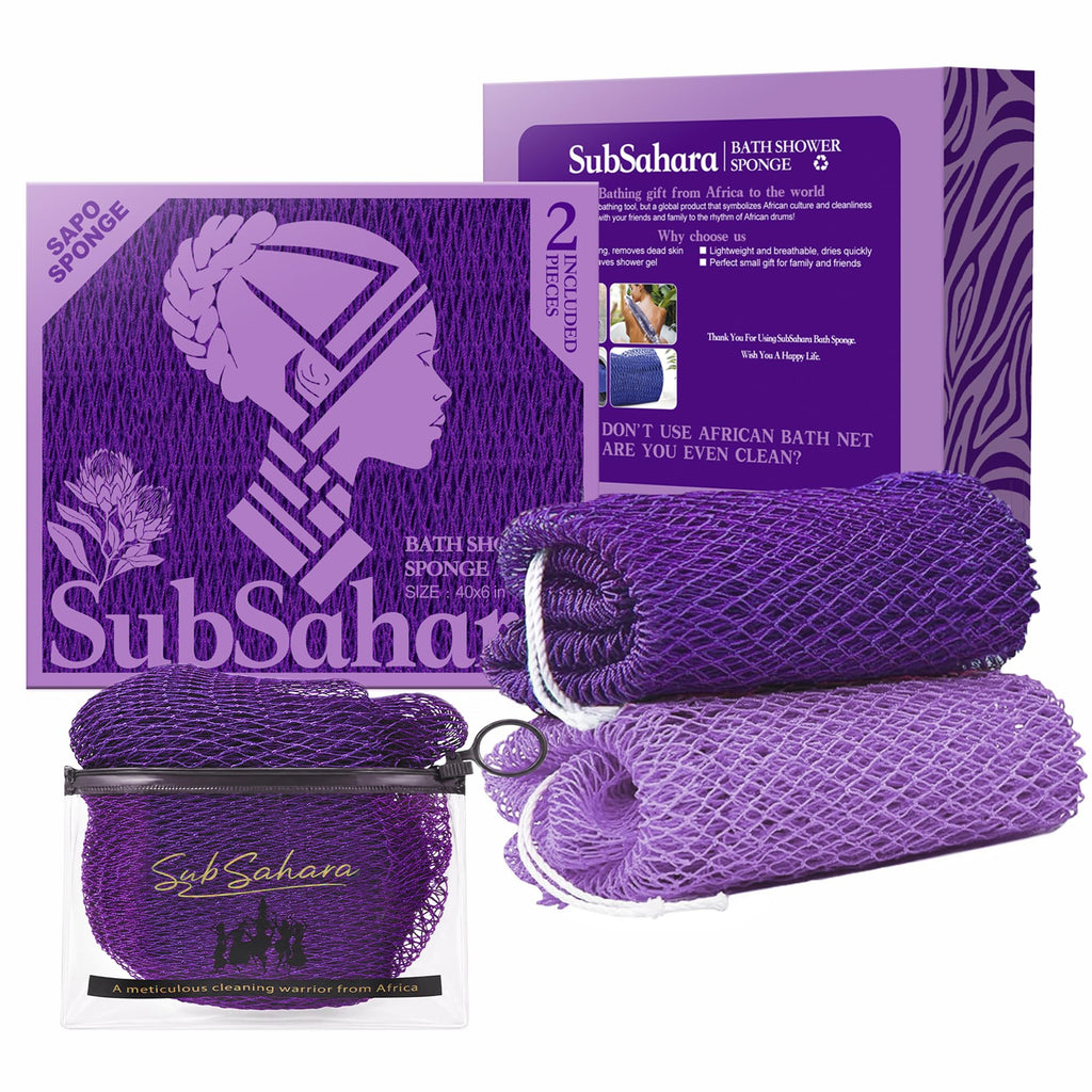African Net Sponge, Exfoliating Body Scrubber for Back, 2 Pack