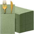 200 Pcs Linen Feel Dinner Napkins with Flatware Pocket,Sage Green