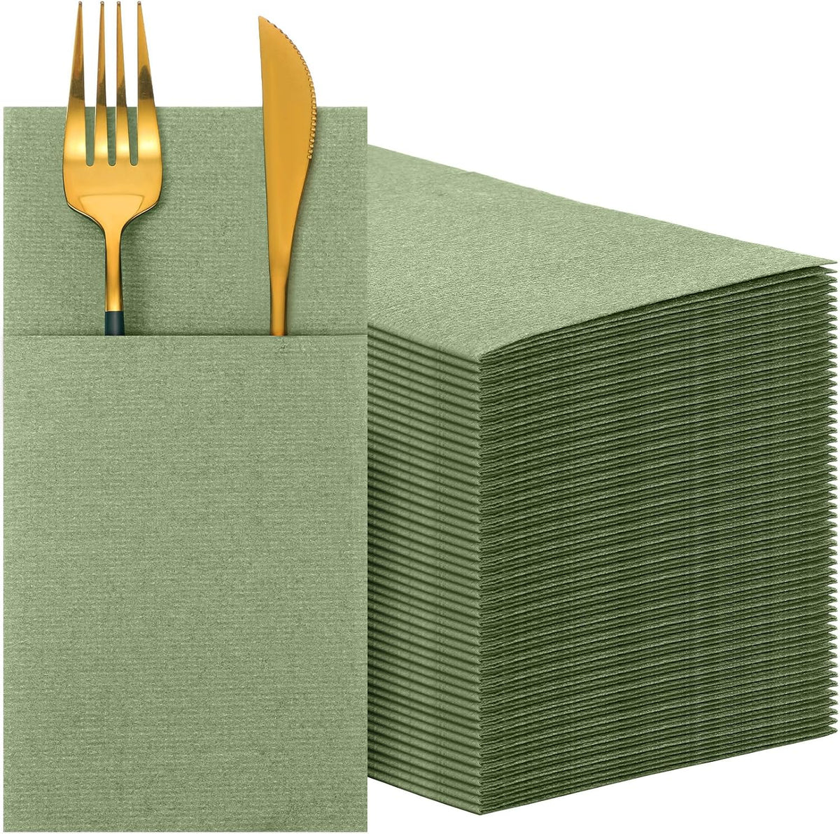 200 Pcs Linen Feel Dinner Napkins with Flatware Pocket,Sage Green
