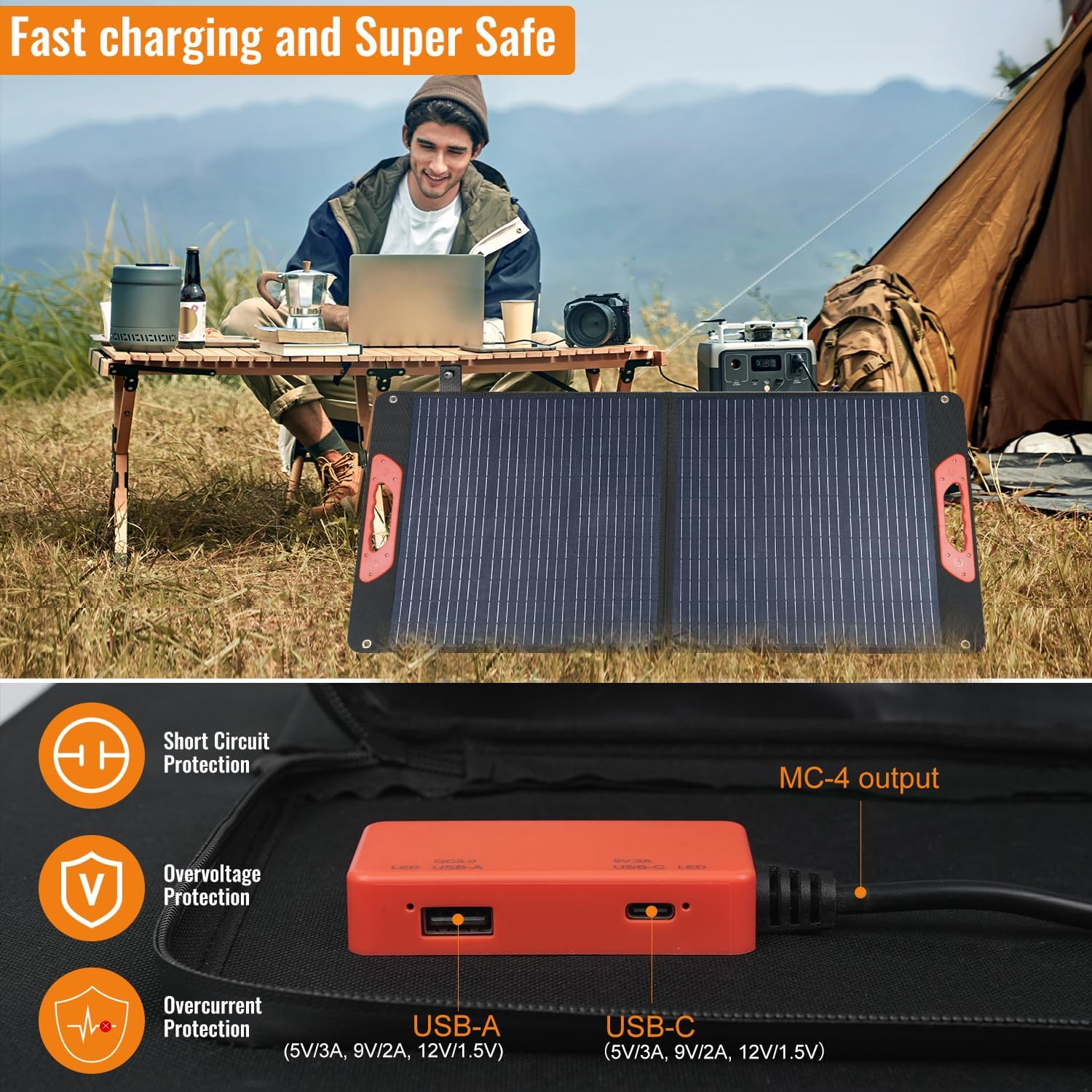 100W Foldable Solar Panel - Charger for Power Stations | Monocrystalline 23.5% High Efficiency QC3.0 USB-A/USB-C
