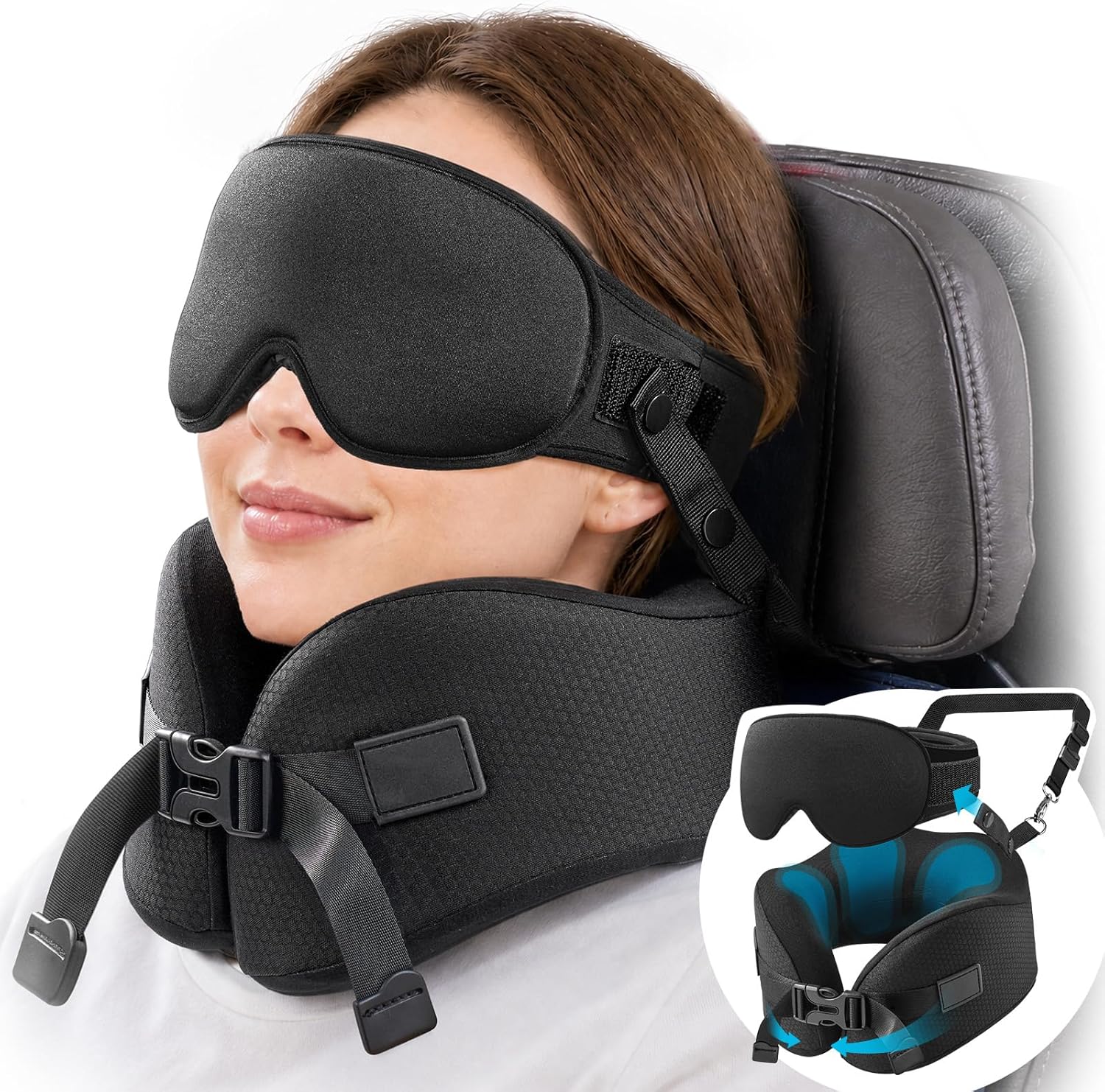 Travel Pillow for Women Airplane, Patented 360° Ergonomic Sleeper Hold Head Support System with Memory Foam Neck