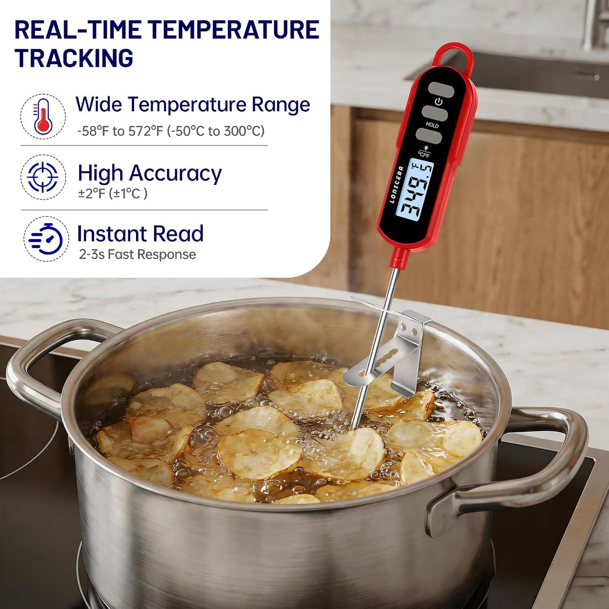 Digital Candy Thermometer with Pot Clip, 11-Inch Probe, Red