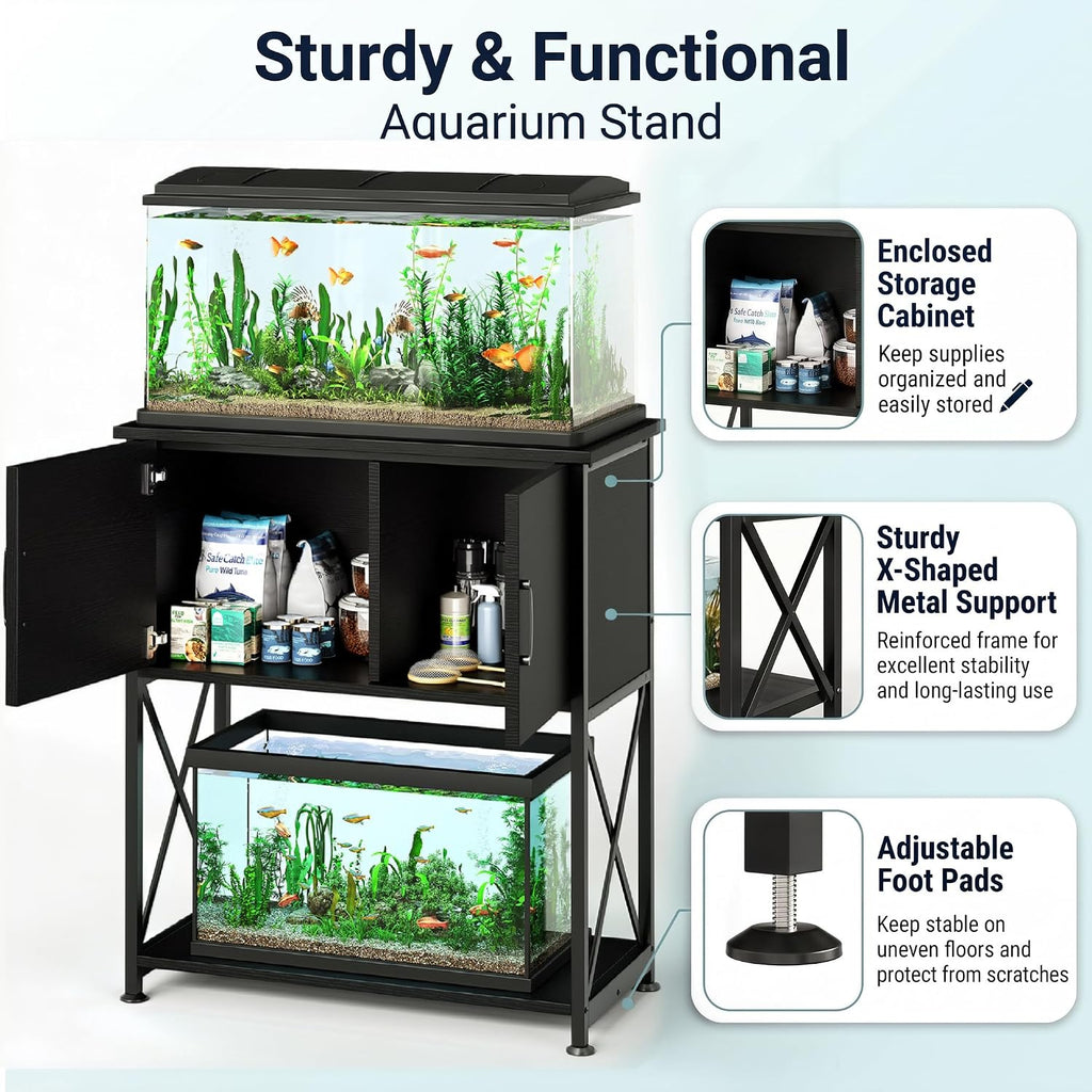 20-29 Gallon Aquarium Stand Metal Frame Fish Tank Stand with Cabinet Storage, for 20 Gallon Long Aquarium,30.7"