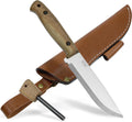 Adventurer - Bushcraft Knife - Fixed-Blade Carbon Steel Knife with Leather Sheath and Firestarter - Outdoor Full Tang