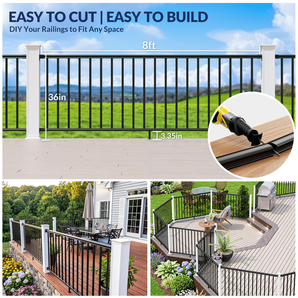 1 Pack 36 in x 8 ft Aluminum Porch and Deck Railing Kit Without Post