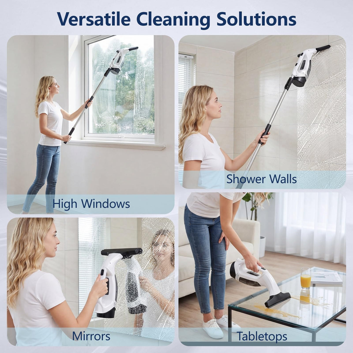 Window Vacuum Squeegee with Extendable Pole 31-40", Electric Cleaner Tool