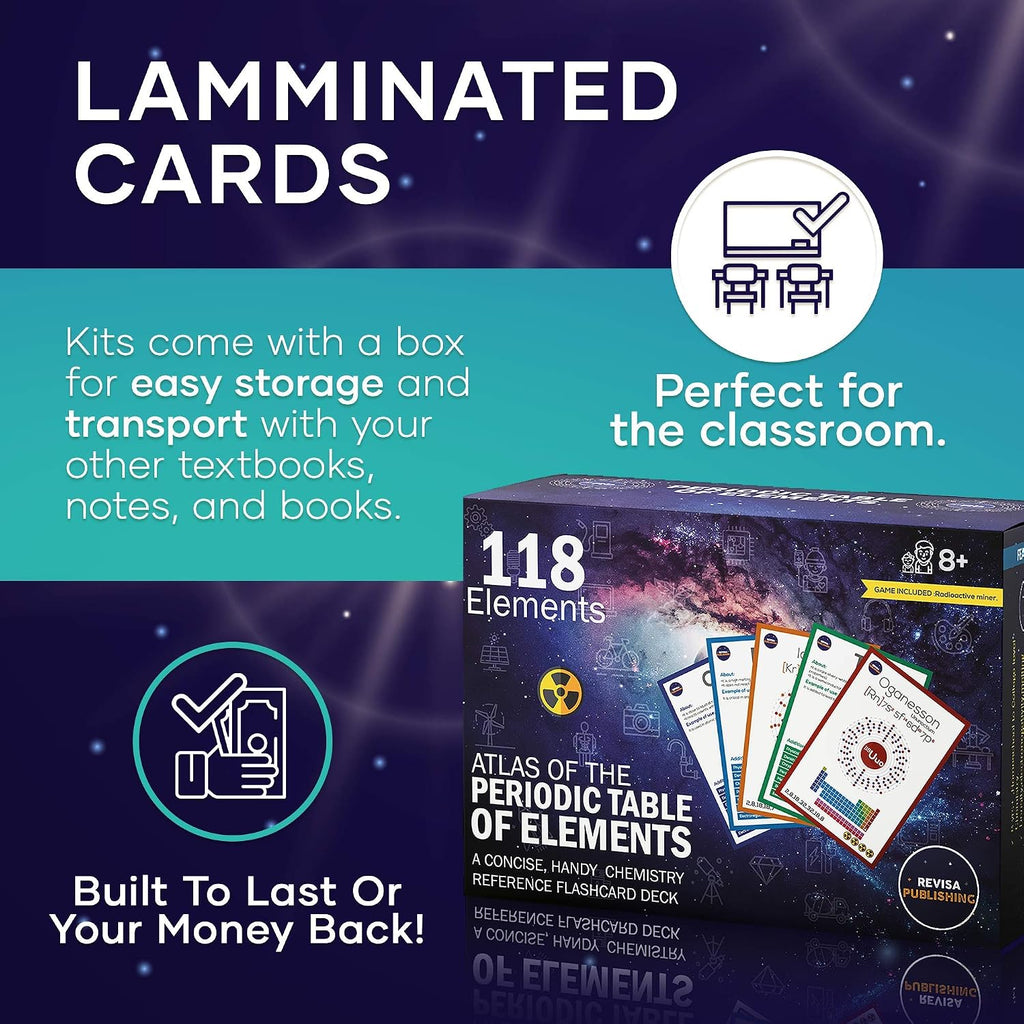 Periodic Table of Elements Laminated Flashcard Science kit| Quick Element Study Aid|Chemistry Flash Card Game for
