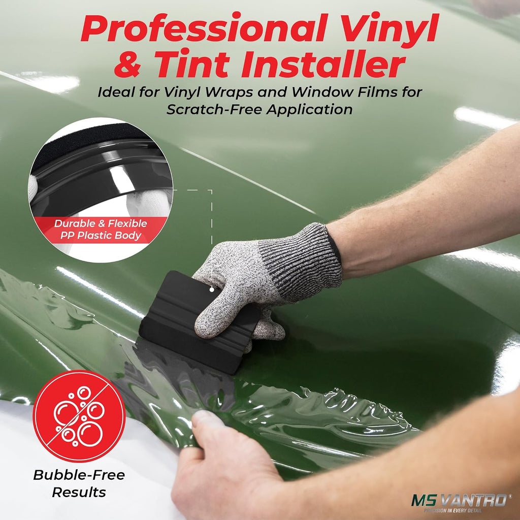 Professional Value 12 Pack PP Black Felt Edge Vinyl Squeegee Tool 4 Inch Plastic Scratch Free Car Wrap Scraper Decal