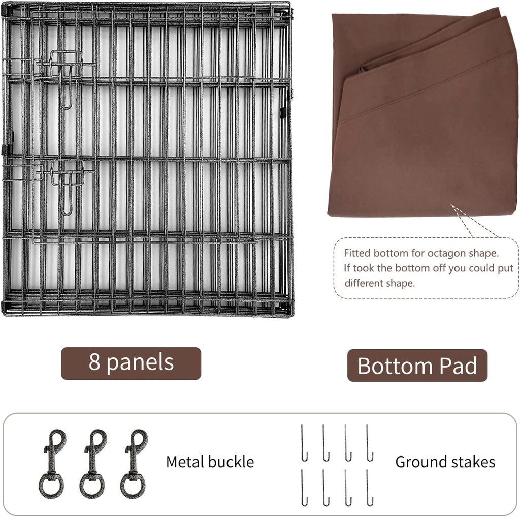 Foldable Silver Metal Dog Exercise Playpen Gate Fence Dog Crate 8 Panels 30 Inch Height Puppy Kennels with Bottom Pad