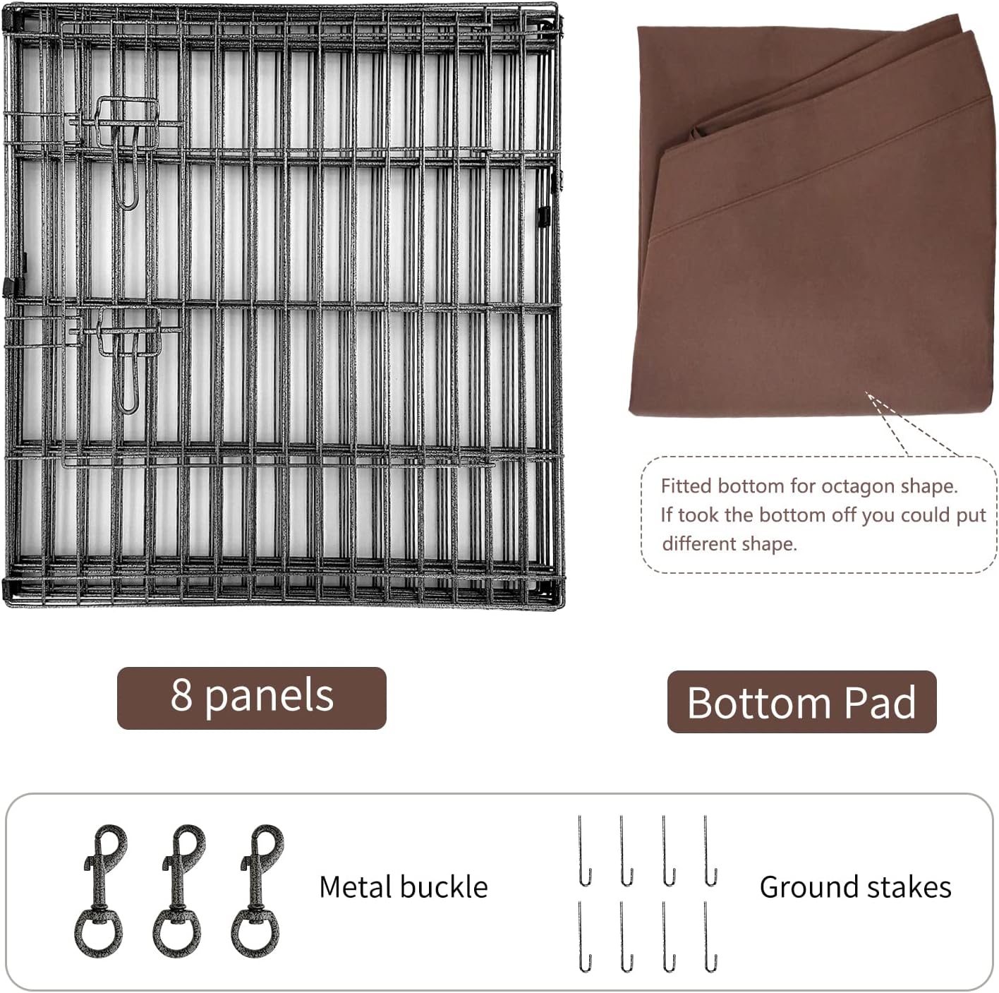 Foldable Silver Metal Dog Exercise Playpen Gate Fence Dog Crate 8 Panels 30 Inch Height Puppy Kennels with Bottom Pad