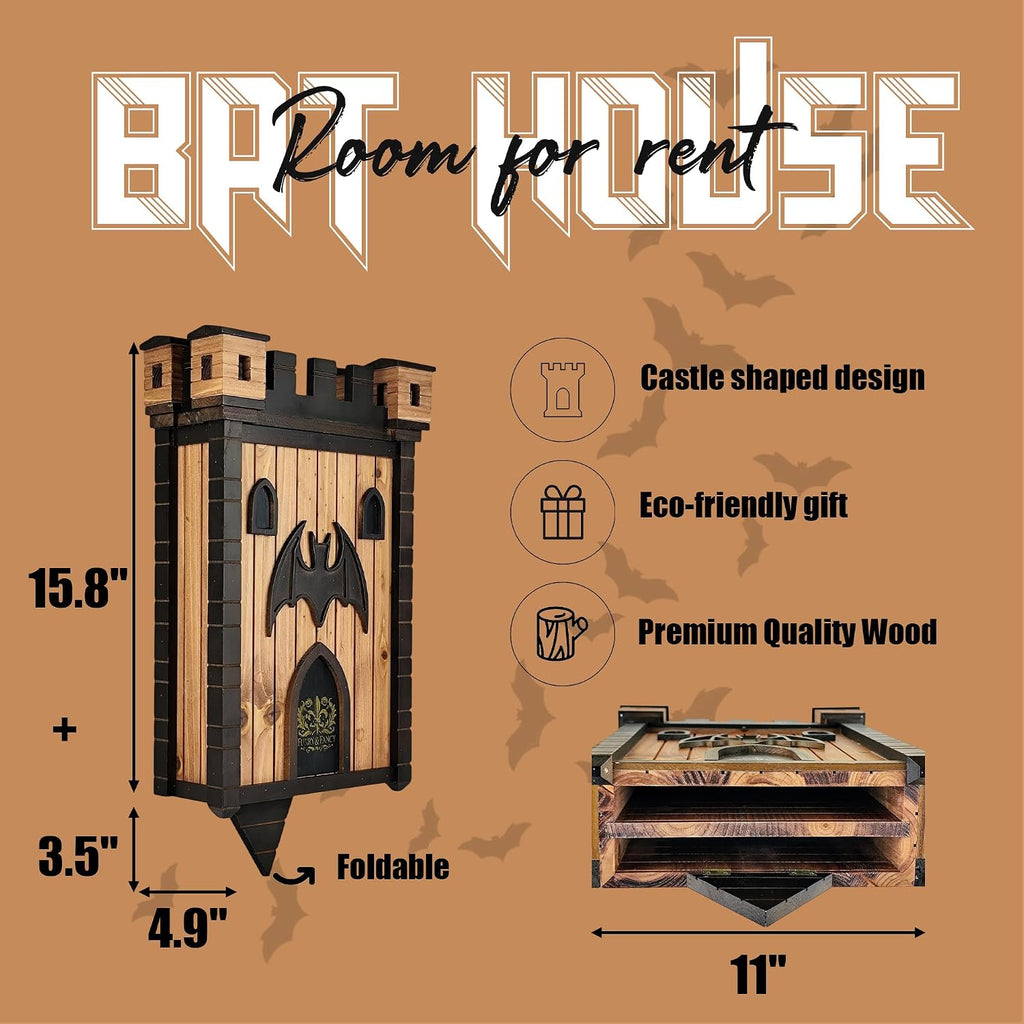 Bat Houses for Outdoors – Gothic Bathouse for Outdoors Hanging – Large 2-Chamber Bat Cave for Up to 80 Bats –