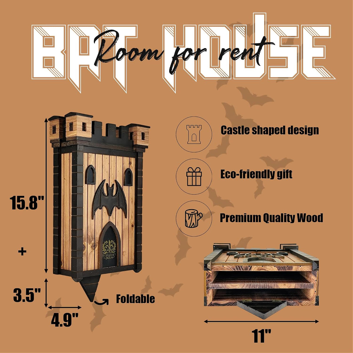 Bat Houses for Outdoors – Gothic Bathouse for Outdoors Hanging – Large 2-Chamber Bat Cave for Up to 80 Bats –