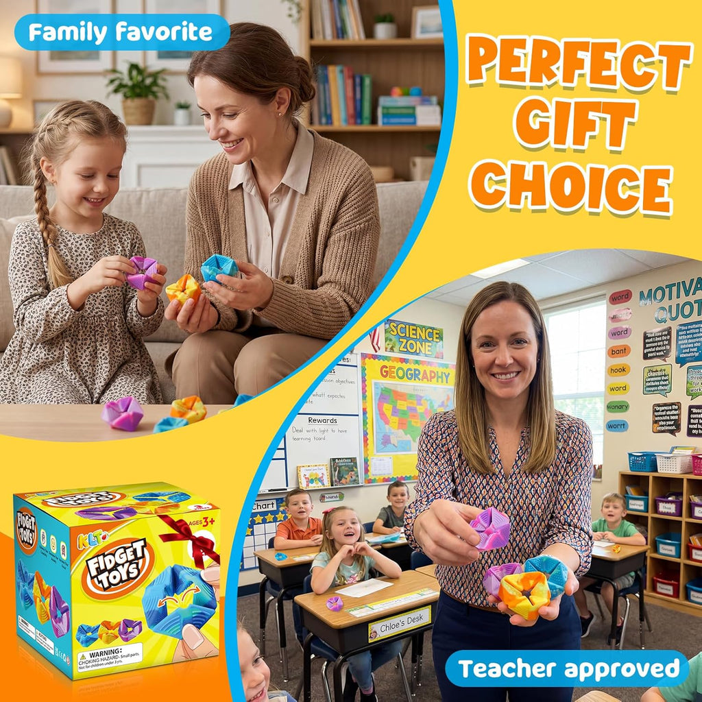 Fidget Sensory Toys for Kids: 3 Pack Textured Flip Toys - Quiet Small Fidgets for Classroom Focus - Stress Relief