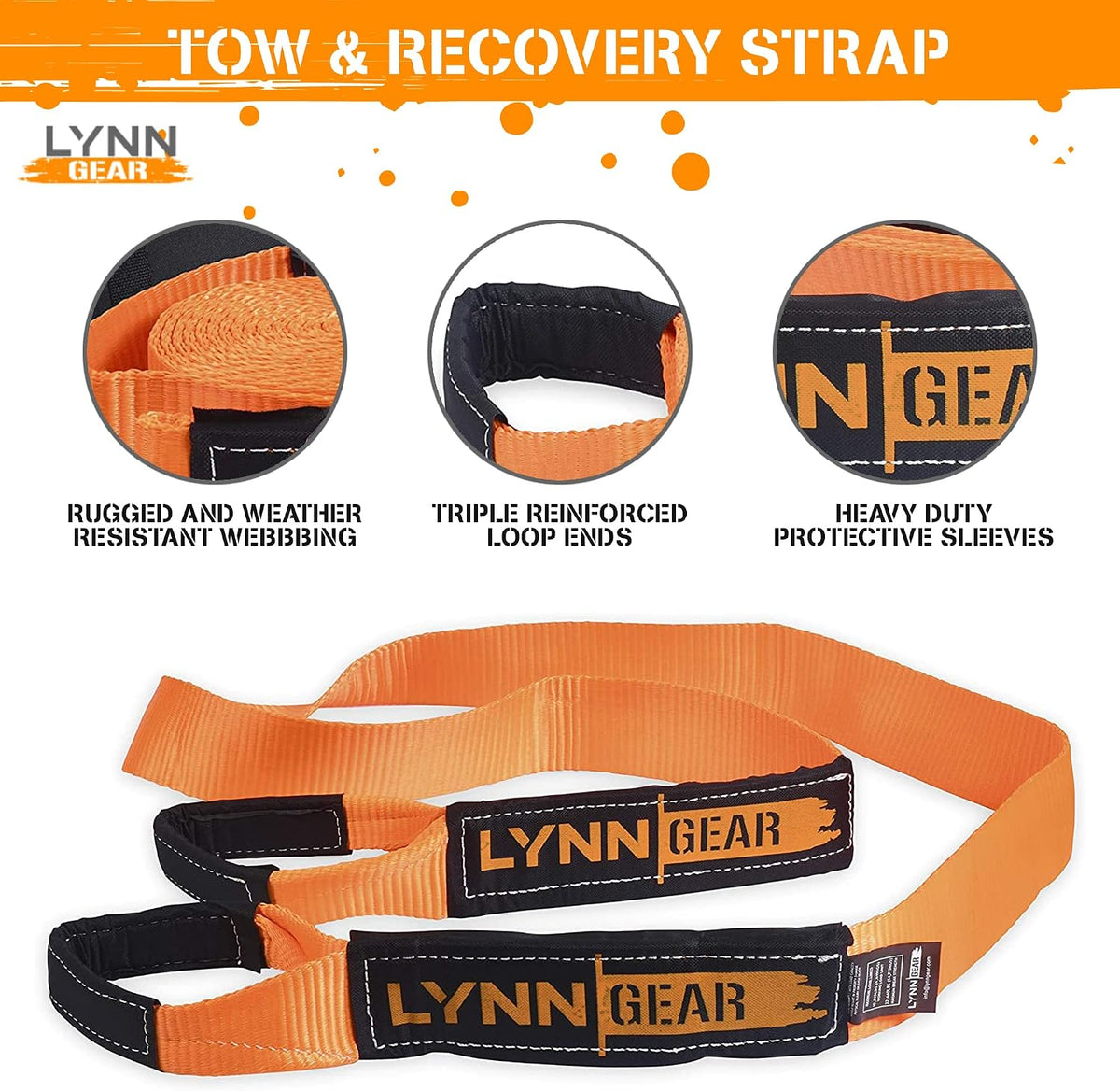 2-Pack Tow & Recovery Strap & D Ring Shackle Combo Kit, Orange
