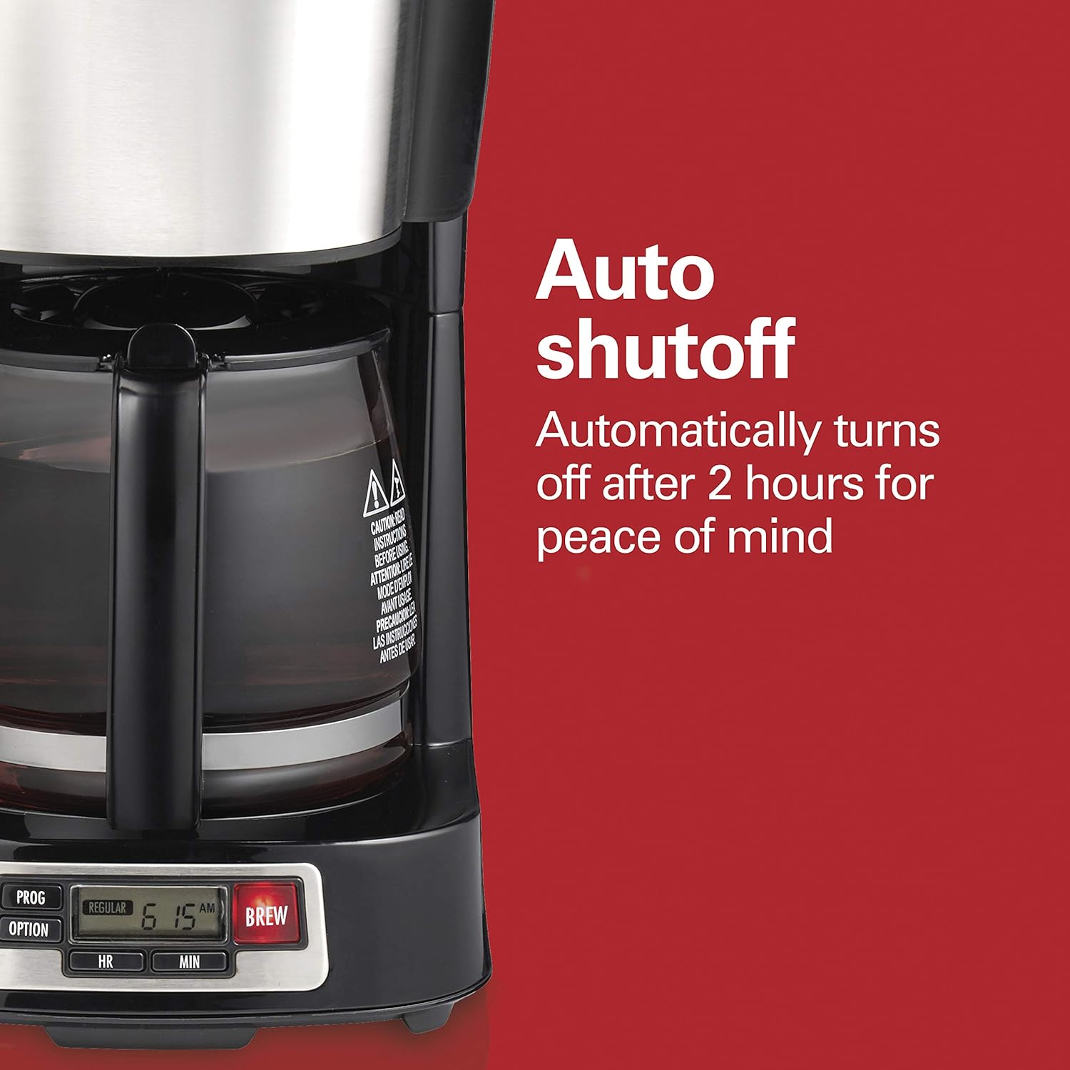 5 Cup Drip Coffee Maker with Easy FrontFill Basket | Compact Design | Programmable Clock | Glass Carafe | Auto Pause