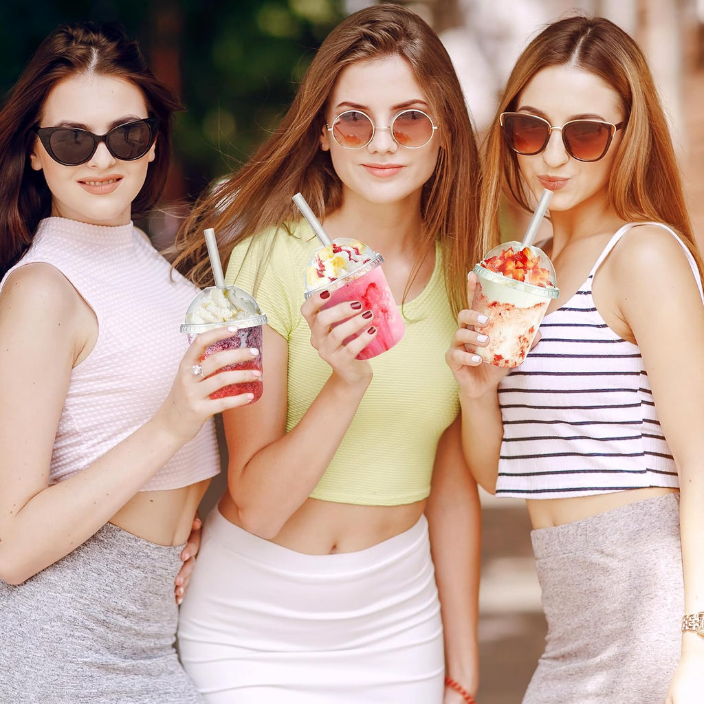 50 Pcs 12 oz Clear Plastic Slushie Cups with Dome Lids and Straws