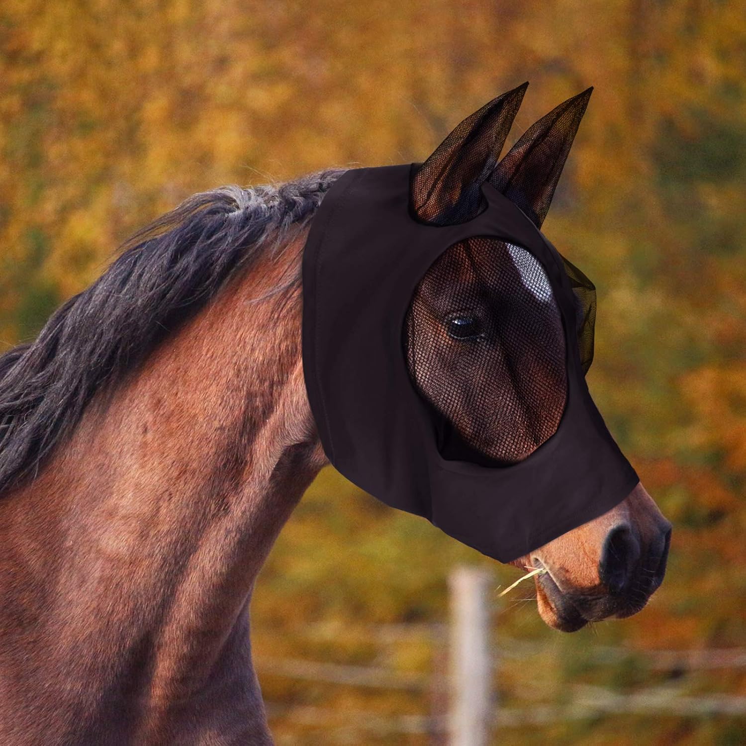 2 Pcs Horse Fly Mask with Ears, Soft Stretchy Horses Face Masks for Flies, Breathable Mesh Eye Cover, UV Protection