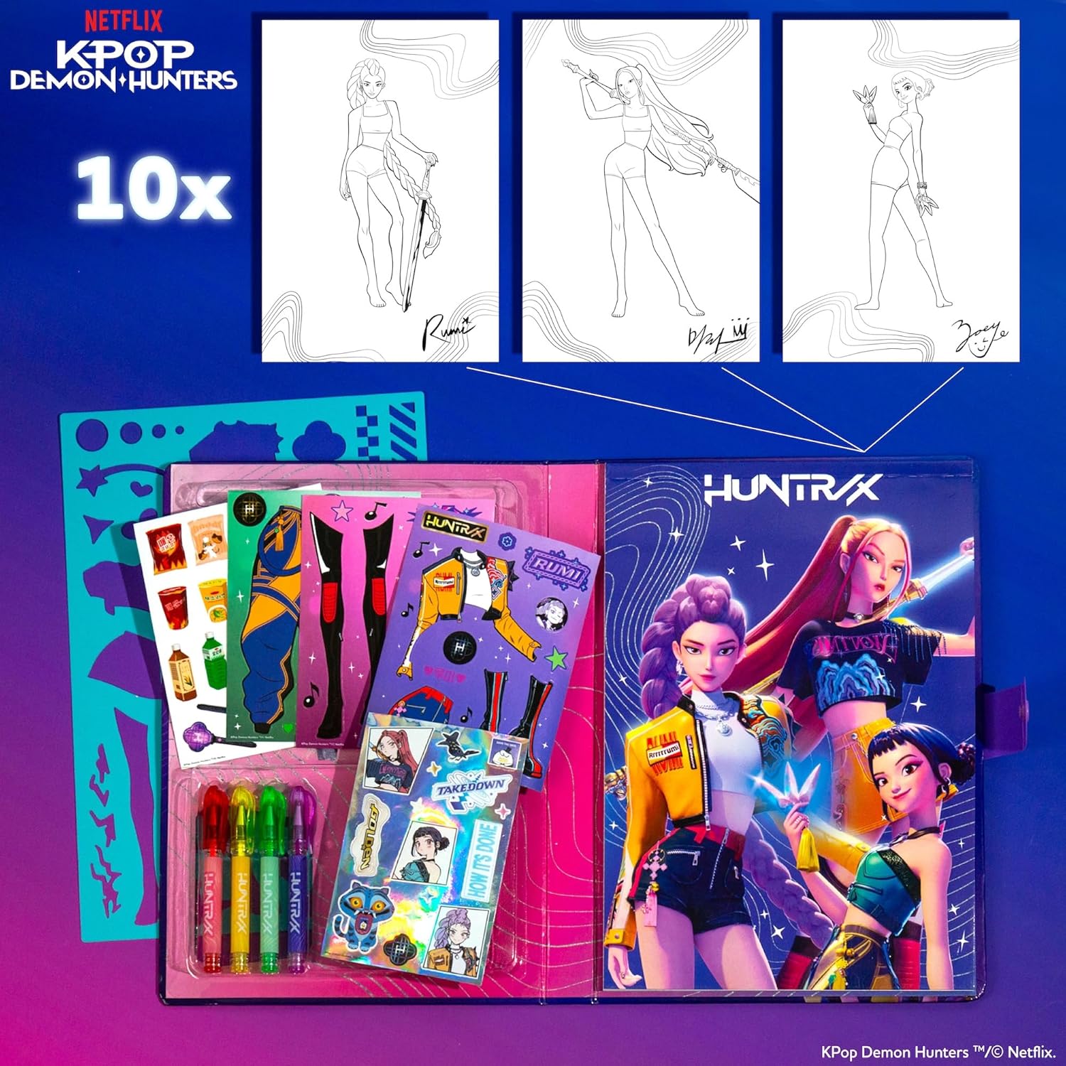 Kpop Demon Hunters Fashion Sketch Set, Includes Coloring Book, Gel Pens, Kpop Demon Hunters Stickers, Stencils &