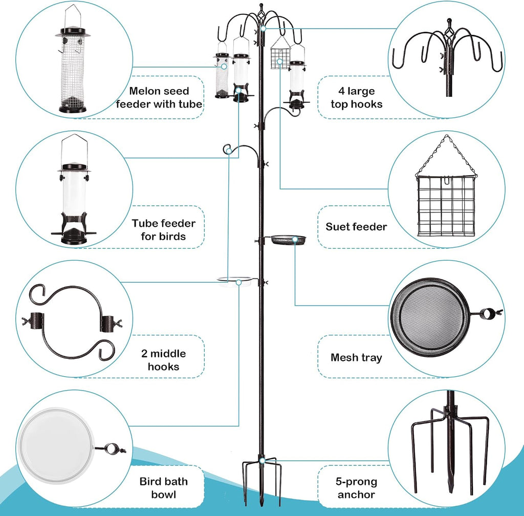 6-Hook Bird Feeding Station, 94 Inch Bird Feeder Pole for Outdoors