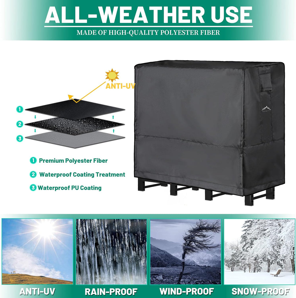 Himal 4ft Firewood Rack Cover Outdoor Waterproof, Black | Heavy Duty 600D Oxford Weather Resistant Fire Wood Storage